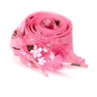 Saténové stuhové tkaničky s kytičkami do bot nebo mikiny, jeden pár - Růžové, 120 cm