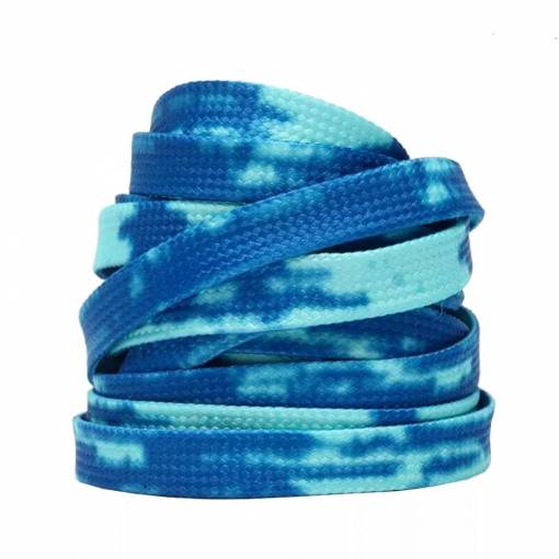 Foto - Široké tkaničky do bot batikované, jeden pár - Modro tyrkysové, 120 cm