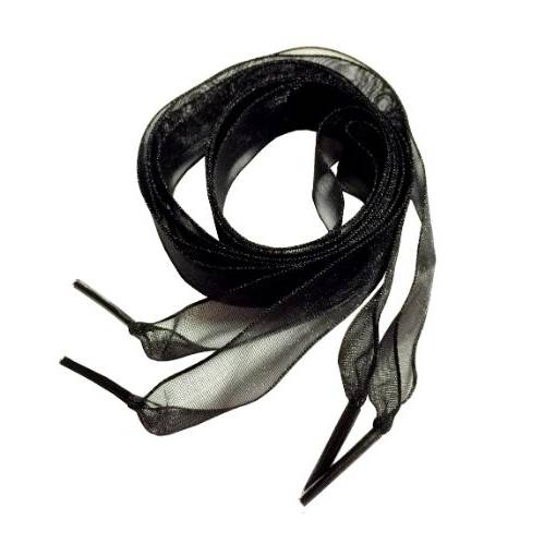 Foto - Saténové stuhové tkaničky do bot, jeden pár - Černé, 110 cm, šířka 4 cm