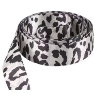 Saténové stuhové tkaničky s leopardím vzorem, jeden pár - Bílo černé, 120 cm