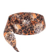 Saténové stuhové tkaničky s leopardím vzorem, jeden pár - Hnědo oranžové, 120 cm