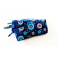 Saténové stuhové tkaničky s kytičkami do bot nebo mikiny 120 cm - Tmavě modré