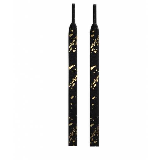 Foto - Široké tkaničky do bot batikované dvoubarevné, jeden pár - Černo zlaté, 120 cm
