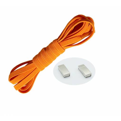 Foto - Elastické tkaničky do bot široké - Typ D - magnetické zacvakávací, jeden pár - Oranžové, 100 cm