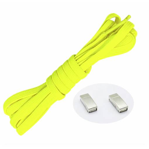 Foto - Elastické tkaničky do bot široké - Typ D - magnetické zacvakávací, jeden pár - Neonově zelené, 100 cm