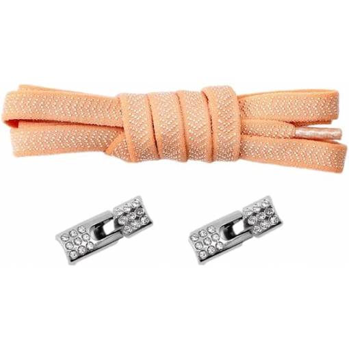 Foto - Elastické tkaničky do bot široké se zacvakávací štrasovou sponou, jeden pár - Světle oranžové, 100 cm