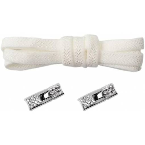 Foto - Elastické tkaničky do bot široké se zacvakávací štrasovou sponou, jeden pár - Bílé, 100 cm