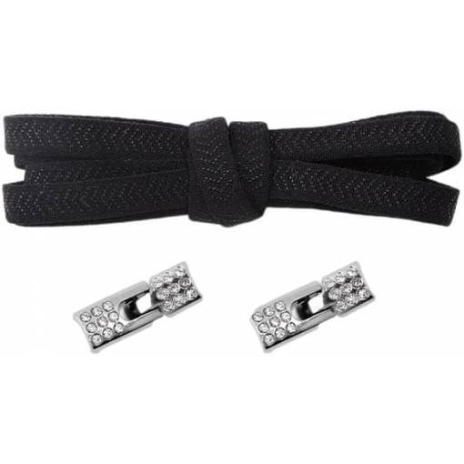 Foto - Elastické tkaničky do bot široké se zacvakávací štrasovou sponou, jeden pár - Černé, 100 cm