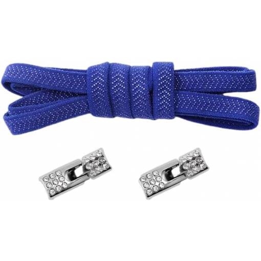 Foto - Elastické tkaničky do bot široké se zacvakávací štrasovou sponou, jeden pár - Tmavě modré, 100 cm