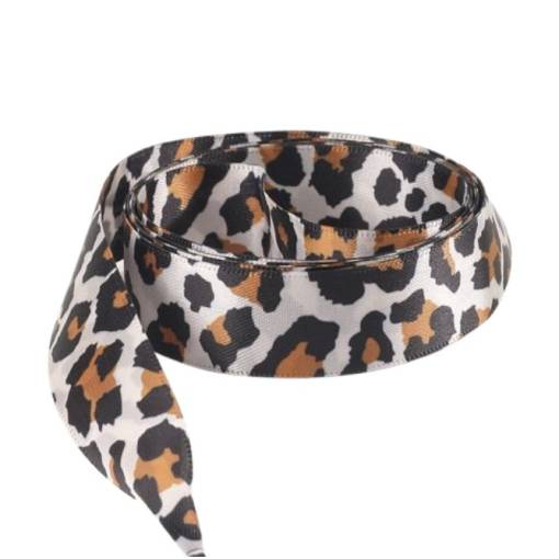 Foto - Saténové stuhové tkaničky s leopardím vzorem, jeden pár - Barevné, 120 cm