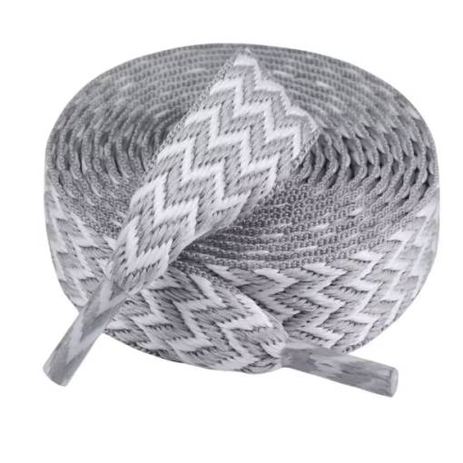 Foto - Silné ploché tkaničky, jeden pár - Šedo bílé, 120 cm