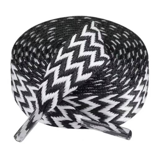 Foto - Silné ploché tkaničky, jeden pár - Černo bílé, 120 cm