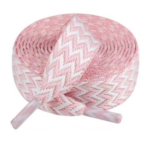 Foto - Silné ploché tkaničky, jeden pár - Růžovo bílé, 140 cm