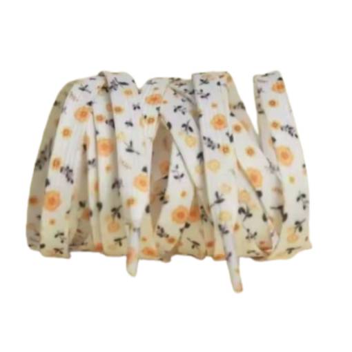 Foto - Tkaničky s květovaným potiskem, jeden pár - Bílo oranžové, 140 cm