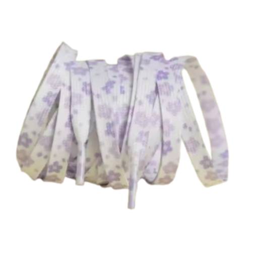 Foto - Tkaničky s květovaným potiskem, jeden pár - Bílo fialové, 140 cm