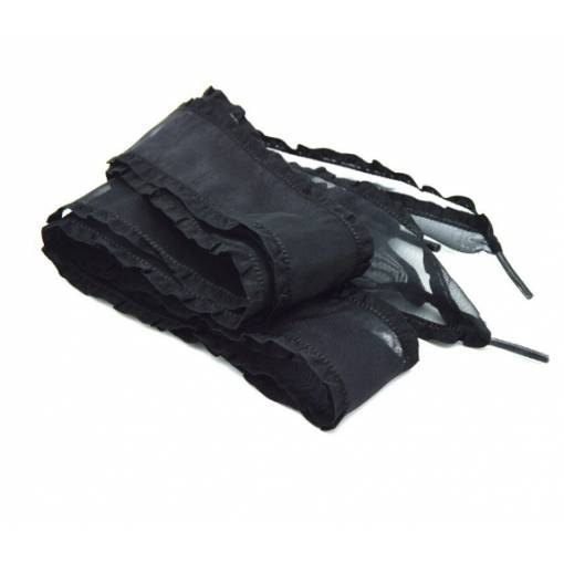 Foto - Saténové tkaničky s ozdobným okrajem, jeden pár - Černé, 120 cm